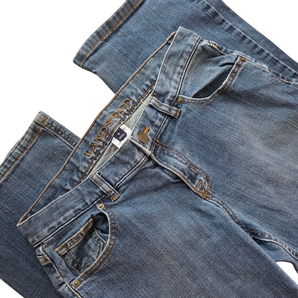 Lands End Straight Leg Jeans Womens Size 8 Medium Wash Blue Denim Mid Rise